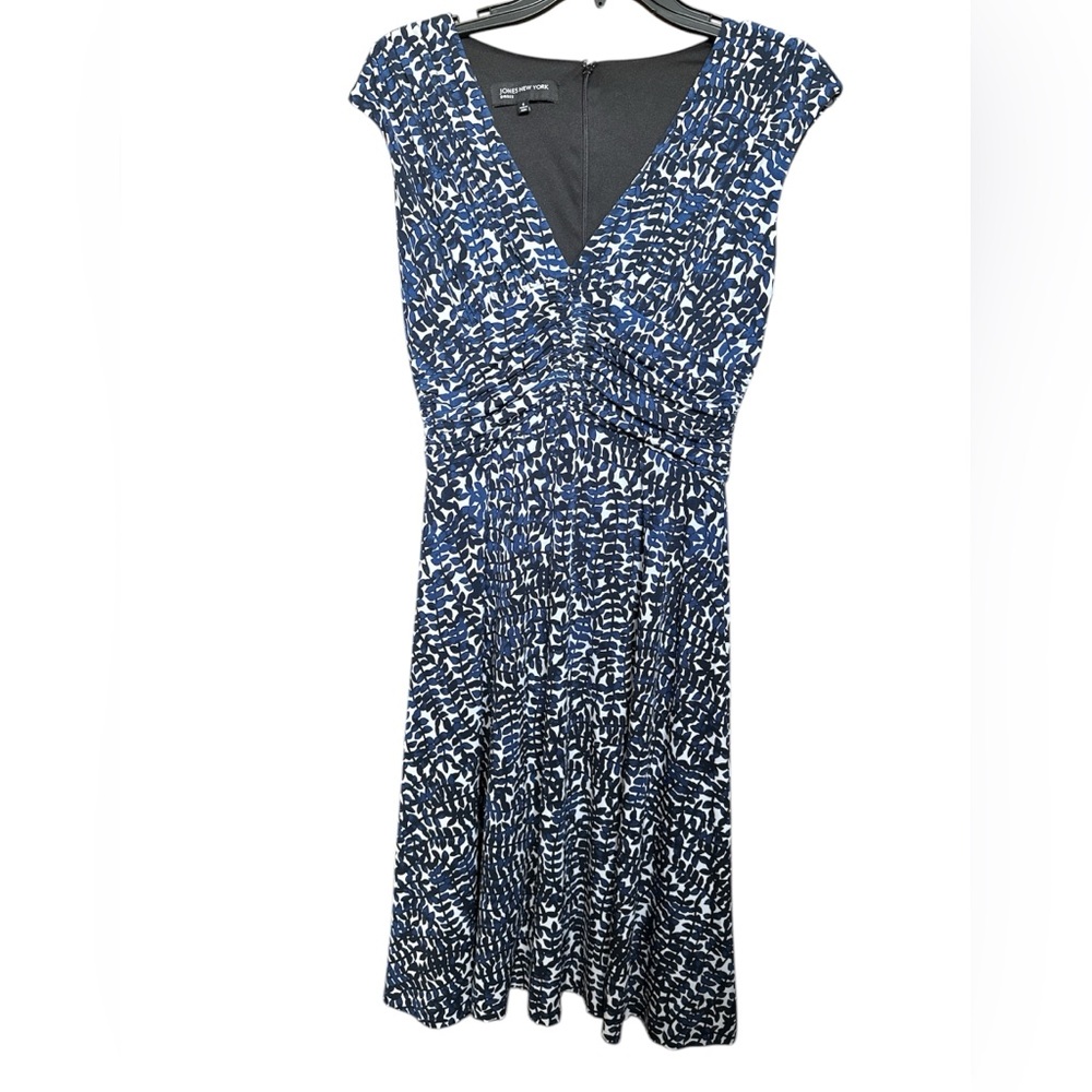 Blue Patterned V-Neck Women’s Dress
